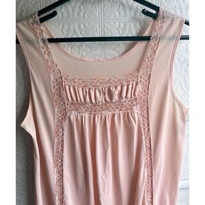 Vintage long peach‎ nightgown lace ruched front size M